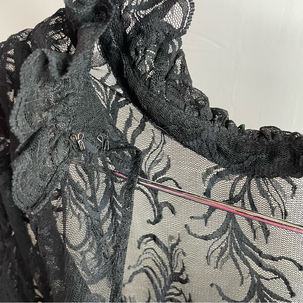 Vintage Black Lace Ruffle High Neck Drop Waist Whimsy Goth Romantic Dress - Picture 7 of 16